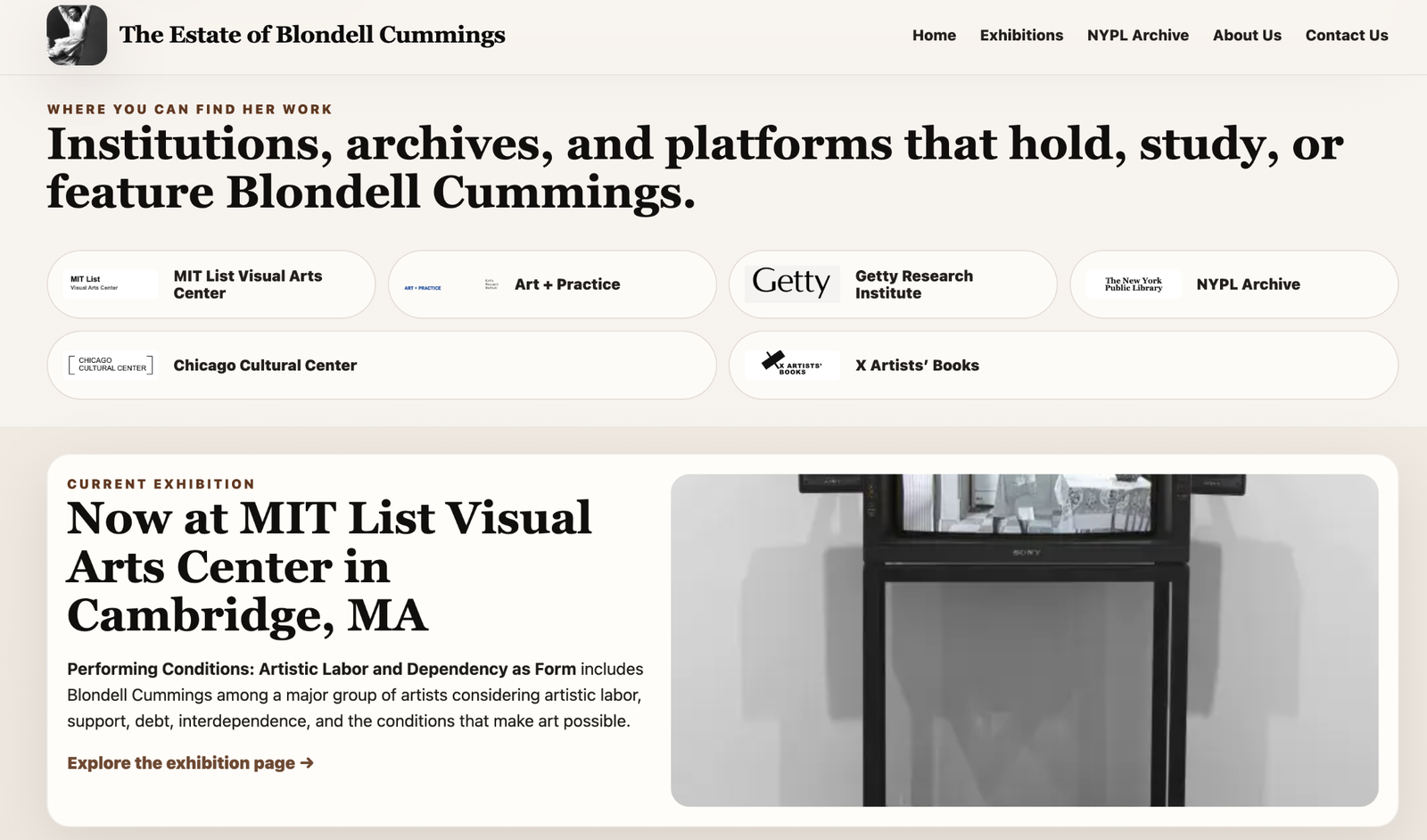 Screenshot of the Blondell Cummings Estate website